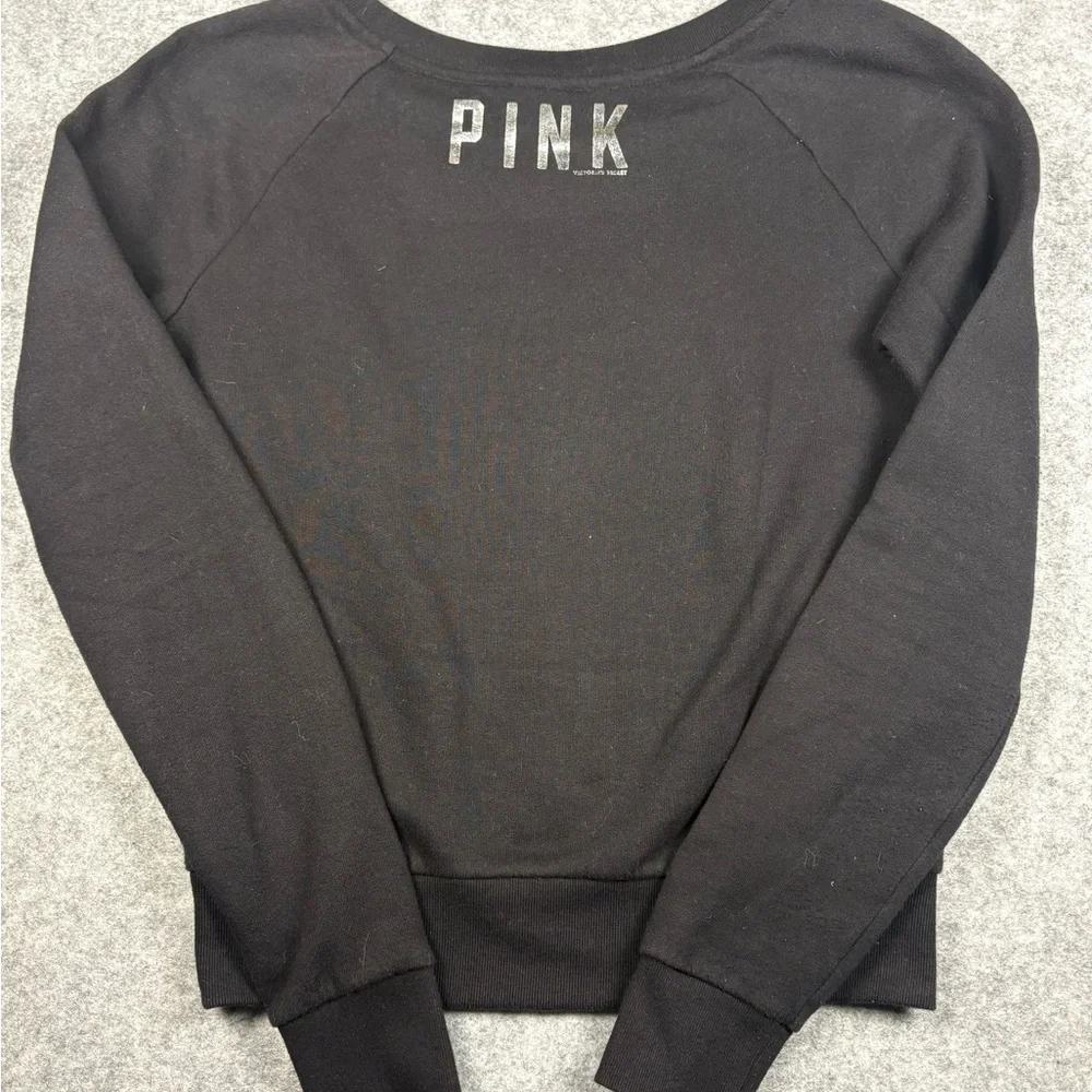 Vintage Victoria's Secret PINK Bling Sequin Sweatshirt Black Silver - Picture 5 of 5